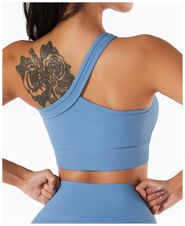 Seamless Thread Fabric Fitness Bra Single Shoulder Strap Gym Top Sports Underwear Outerwear Running Yoga Clothes The Clothing Company Sydney