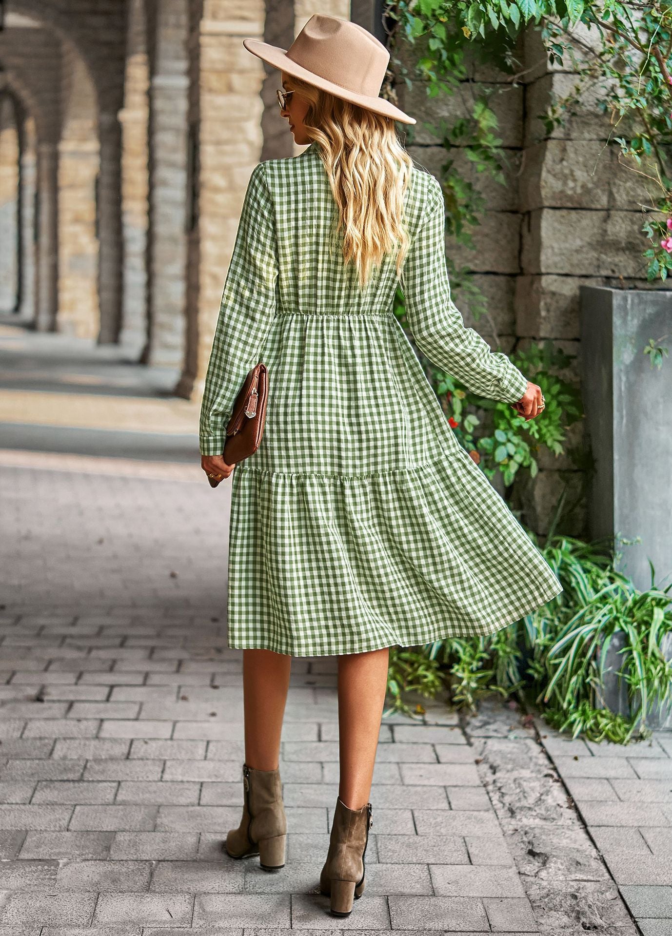 Casual Plaid Shirt Dress For Women Turn Down Long Sleeve Maxi Dress Vintage Single Breasted Patchwork Spring Autumn Dress The Clothing Company Sydney