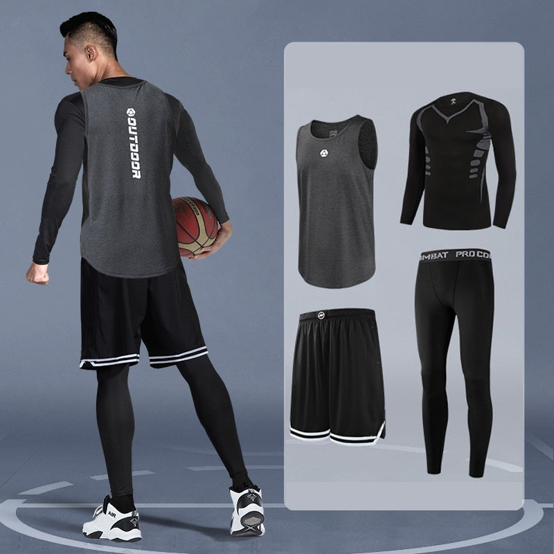4 Piece/Set Men's Basketball Tracksuit Gym Fitness Compression Sports Suit Running Jogging Sport Wear Exercise Workout Tights Shorts The Clothing Company Sydney
