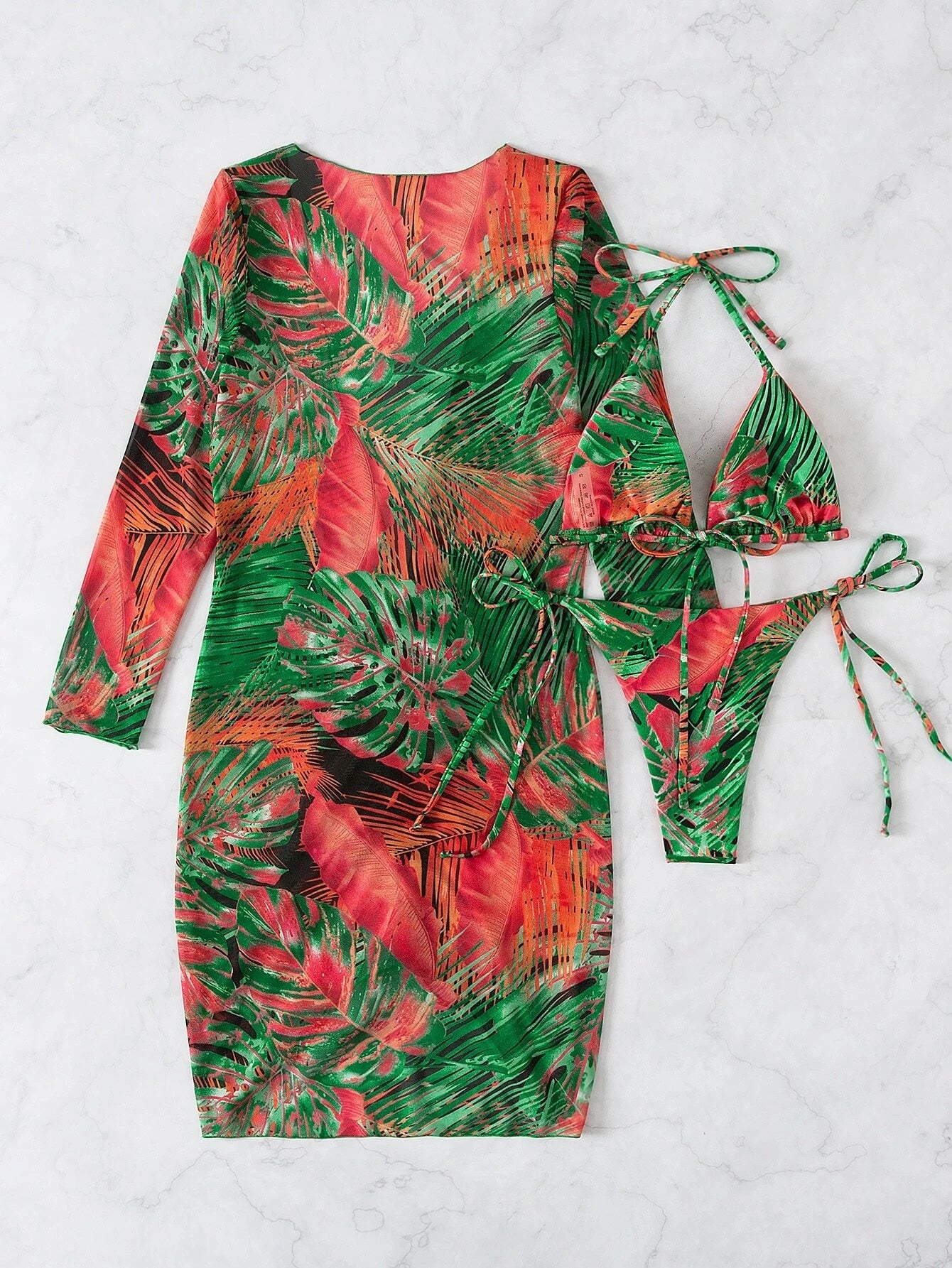 Slit Cuff Plunge Neck Three Piece Bikini Set with Cover Up Plain Swimsuit Women Swimwear Summer Beach Bathing Suit The Clothing Company Sydney