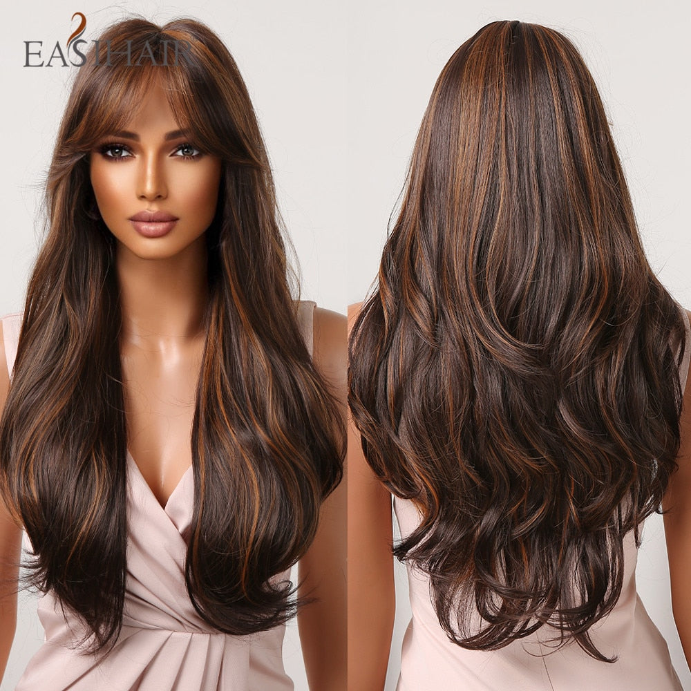 Ombre Gray Ash Wavy Wigs with Bang Light Blonde Platinum Synthetic Long Hair for Women Daily Party Heat Resistant Fiber Wigs The Clothing Company Sydney