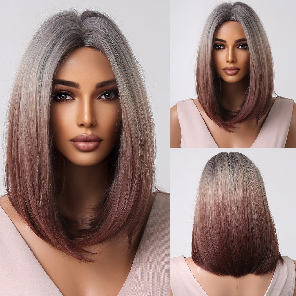 Short Straight Synthetic Wigs for Women Blonde to Brown Ombre Bob Wigs with Bangs Daily Cosplay Party Heat Resistant Wigs The Clothing Company Sydney