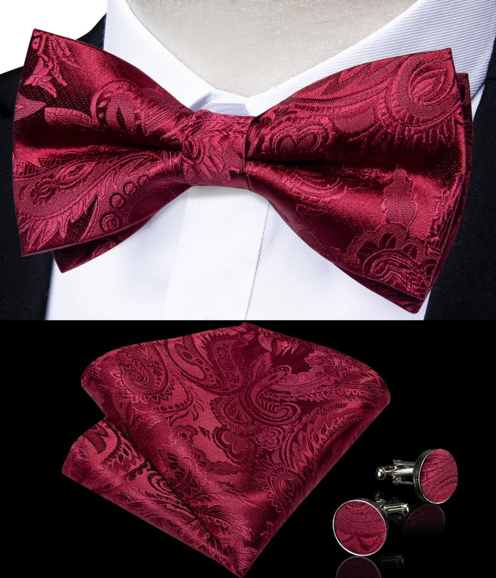 Wedding Bow Tie for Men Classic Red Pre-tied Bowtie Cufflinks Corsage Set for Party Silk Butterfly Knot Gift Set The Clothing Company Sydney