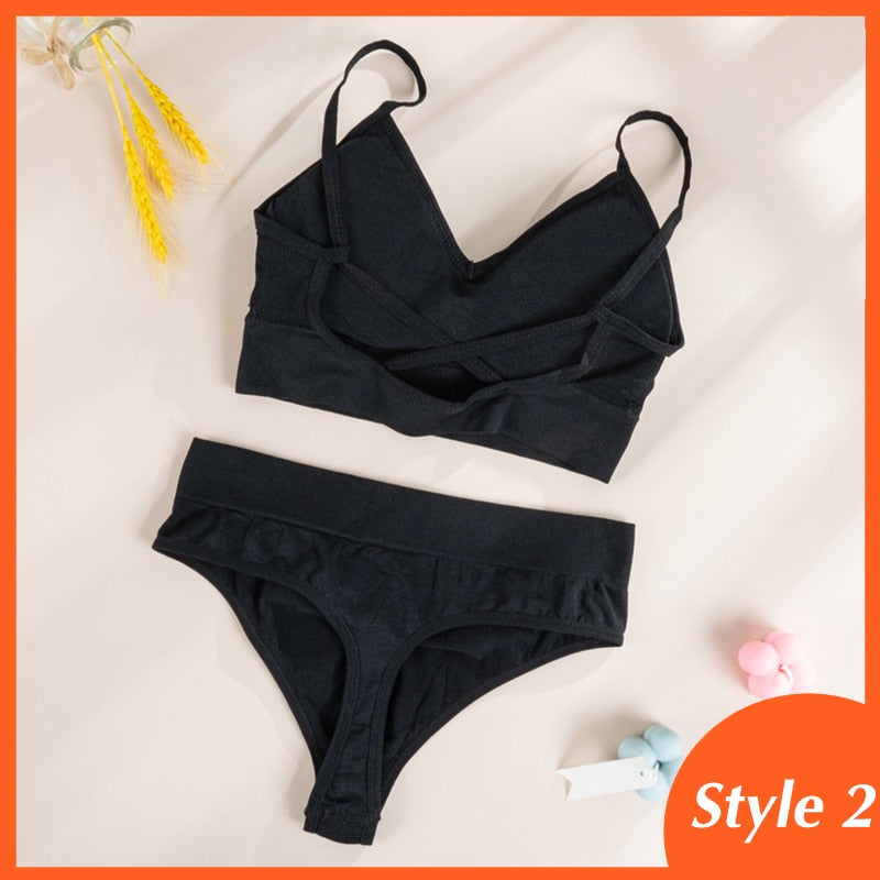 2 Piece Bra Set Bralette Underwear Lingerie Ribbed Tops Seamless Wire Free Bra and  Panty Set The Clothing Company Sydney