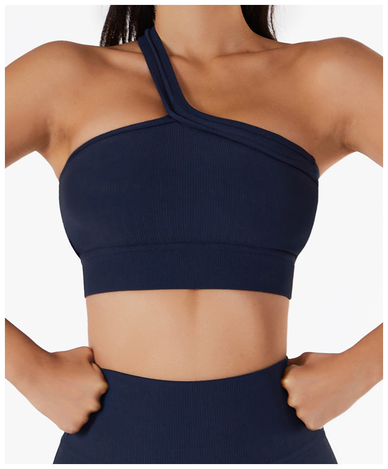 Seamless Thread Fabric Fitness Bra Single Shoulder Strap Gym Top Sports Underwear Outerwear Running Yoga Clothes The Clothing Company Sydney