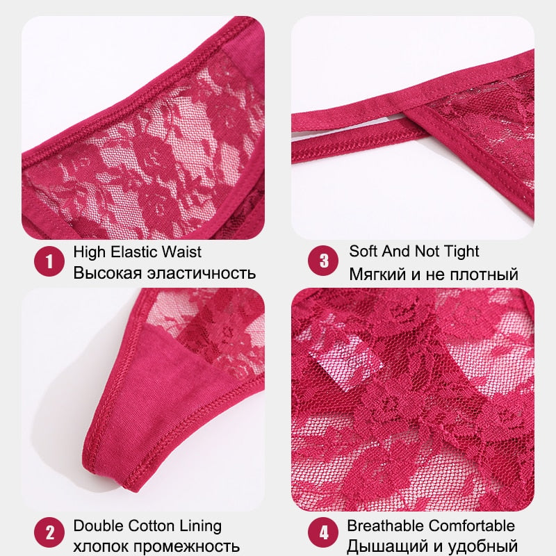 2 Pack Set Women's Lace Panties Low Waist G-String Underwear Solid Hollow Out Transparent Thong Soft Breathable Lingerie The Clothing Company Sydney