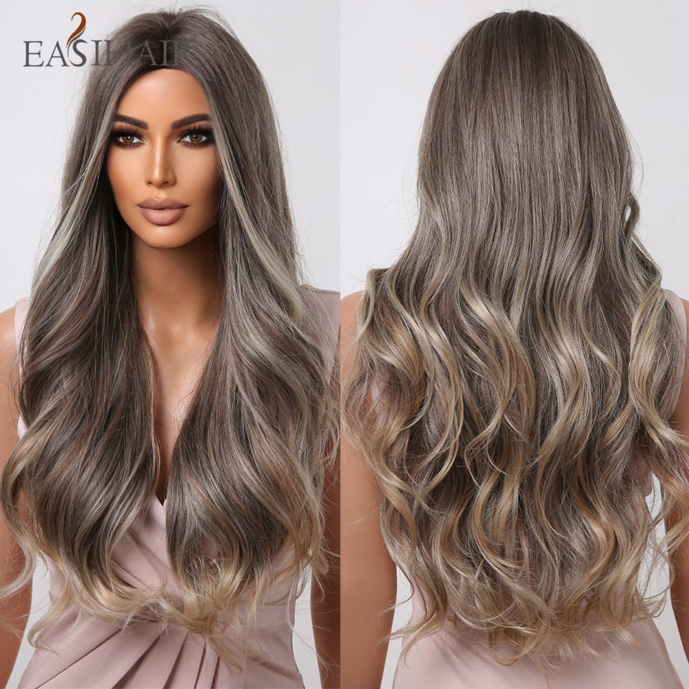Brown Mixed Blonde Synthetic Wigs with Bang Long Natural Wavy Hair Wig for Women Daily Cosplay Use Heat Resistant Wigs The Clothing Company Sydney