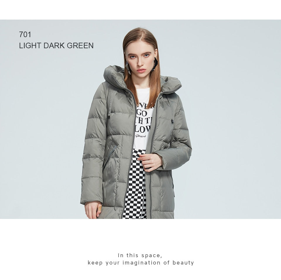 Winter Jacket Women's Stand Collar Hooded Cold Protection Windproof Lady Coat Big Pocket Mid-Length Parka The Clothing Company Sydney