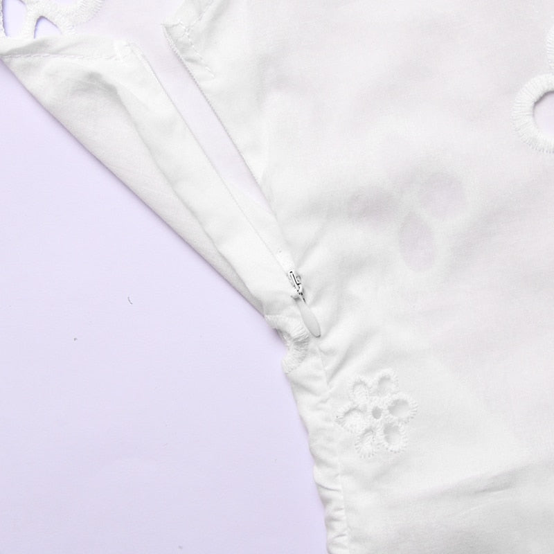 Square Neck Black White Mini Summer High Waist Short Sleeve Beachwear Bodycon Hollow Out Sundress Dress The Clothing Company Sydney