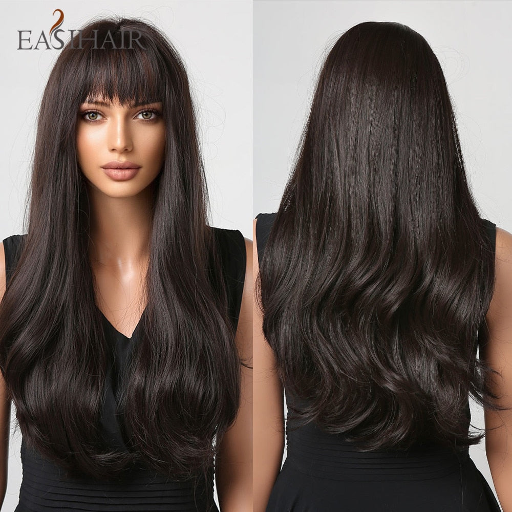 Brown Mixed Blonde Synthetic Wigs with Bang Long Natural Wavy Hair Wig for Women Daily Cosplay Use Heat Resistant Wigs The Clothing Company Sydney