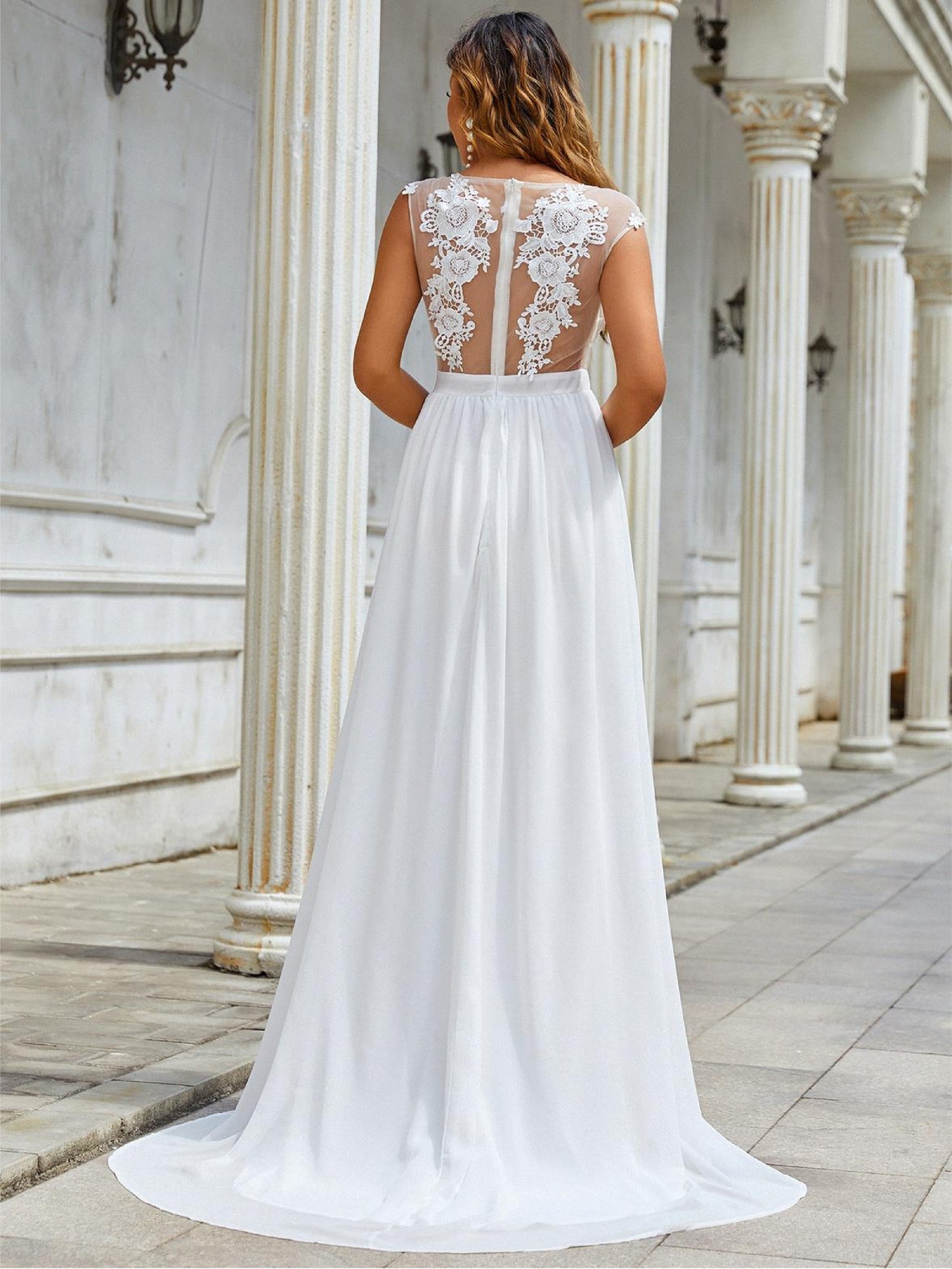 White Tulle Wedding Party Dresses for Women Lace Hollow Out Bridal Prom Gown Sweetheart Split A-Line Dress - The Clothing Company Sydney
