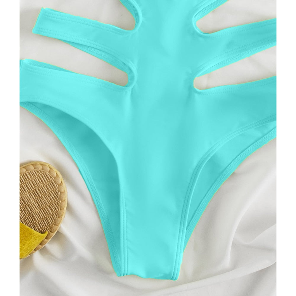 Solid Tied Halter Swimwear Women High Waist Push Up Hollow One Piece Swimsuit Monokini Summer Bathing Suit The Clothing Company Sydney