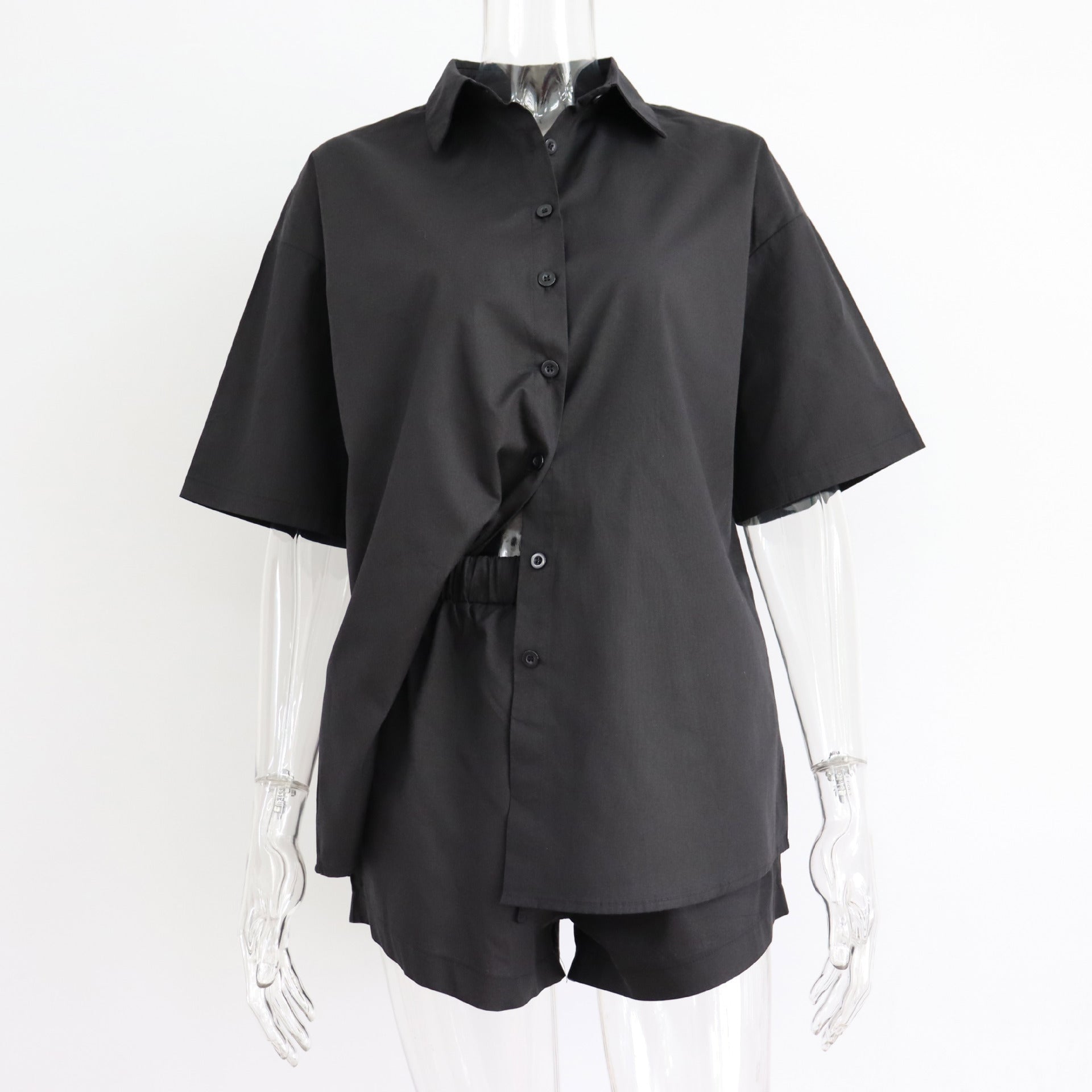 2 Piece Long Sleeve Shirt With Mini Shorts Cotton Stretch Waist Two Pieces Ladies Outfits Blouses Fashion Set The Clothing Company Sydney