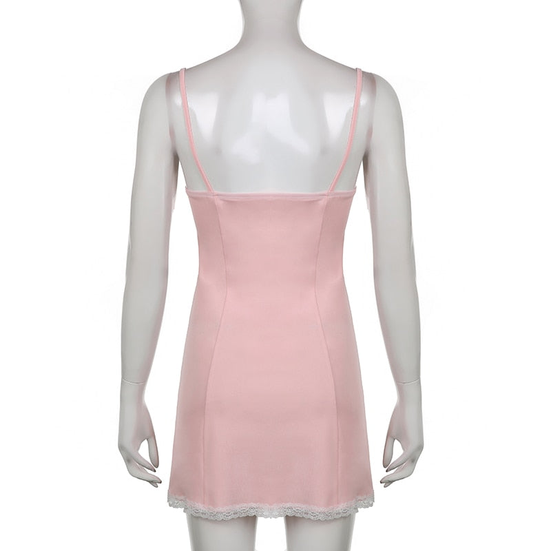 Y2K Retro Lace Patchwork Strap Bow Black Dress Mini Fashion Aesthetic Bow Club Party Dresses for Women Outfits The Clothing Company Sydney