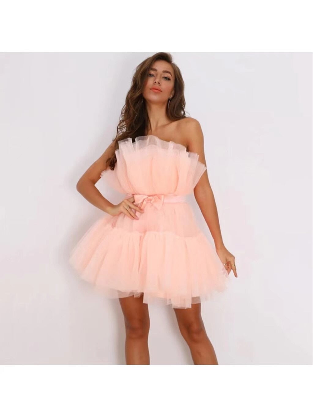 Mesh Solid Bow Mini Dress Women Layered Strapless Ball Gown Sexy Party Club Dress Backless Summer Dress The Clothing Company Sydney
