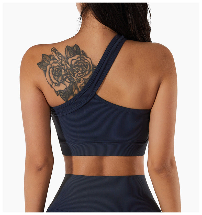Seamless Thread Fabric Fitness Bra Single Shoulder Strap Gym Top Sports Underwear Outerwear Running Yoga Clothes The Clothing Company Sydney