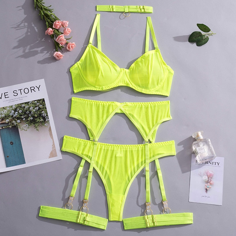 4 Piece Lingerie Underwear Bra Garters Brief Sets Transparent Lace Seamless Panties Set The Clothing Company Sydney