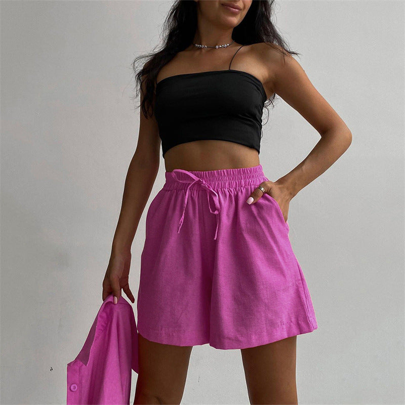 2 Piece Long Sleeve Shirt With Mini Shorts Cotton Stretch Waist Two Pieces Ladies Outfits Blouses Fashion Set The Clothing Company Sydney