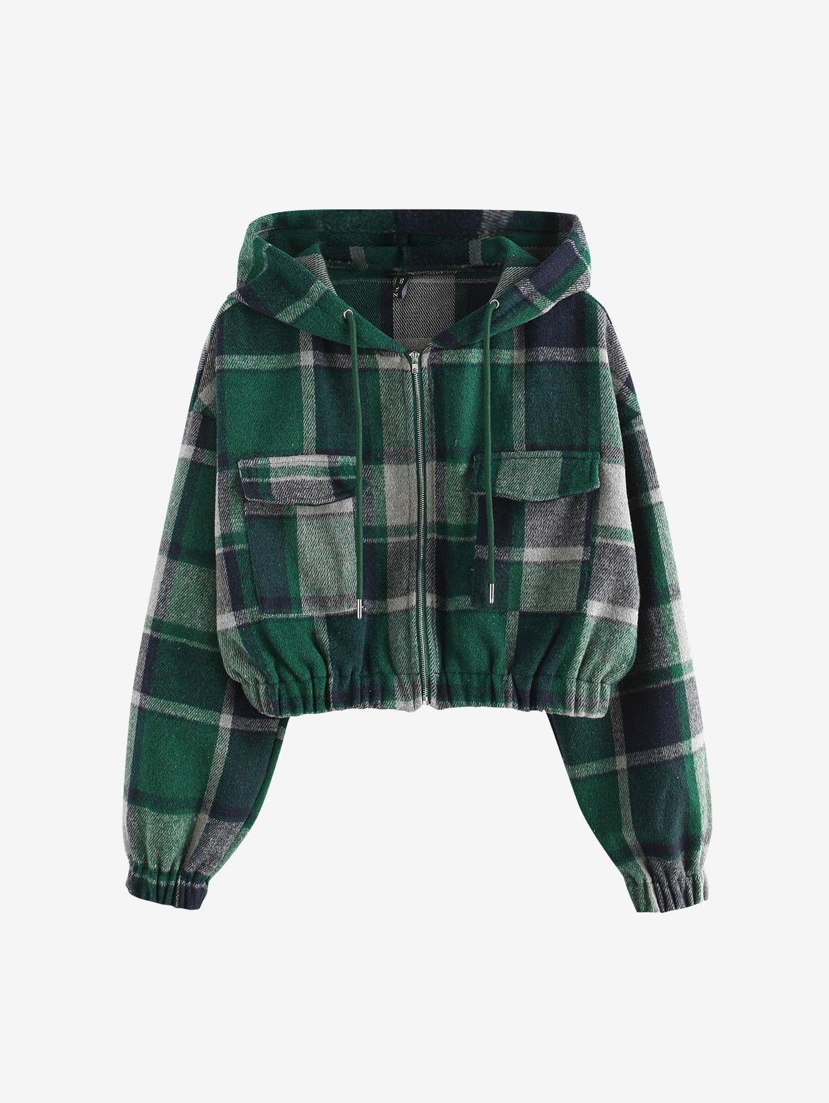Plaid Flannel Flap Pocket Zip Hooded Jacket Women's Drop Shoulder Coat Zip Up Short Jacket Winter Outwear The Clothing Company Sydney