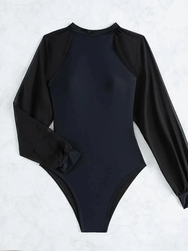 One Piece Swimsuit Swimwear Solid Long Sleeve Backless Rhinestones Diamond Thong Bathing Suit Monokini The Clothing Company Sydney