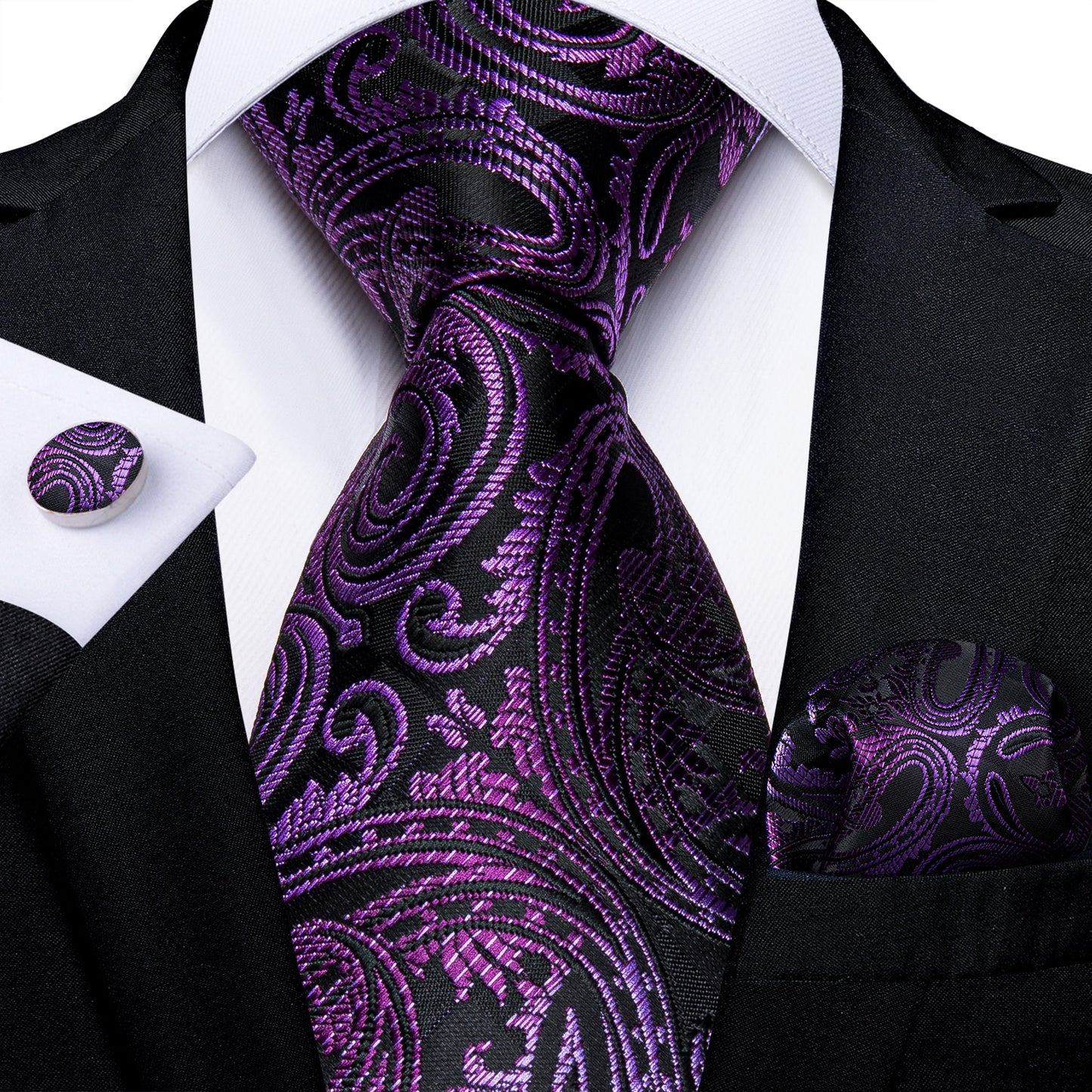Men Purple Floral Paisley Necktie Business Formal 100% Silk Tie Pocket Square Set For Wedding Party The Clothing Company Sydney