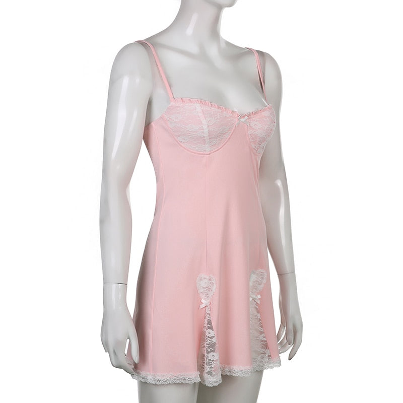 Y2K Retro Lace Patchwork Strap Bow Black Dress Mini Fashion Aesthetic Bow Club Party Dresses for Women Outfits The Clothing Company Sydney