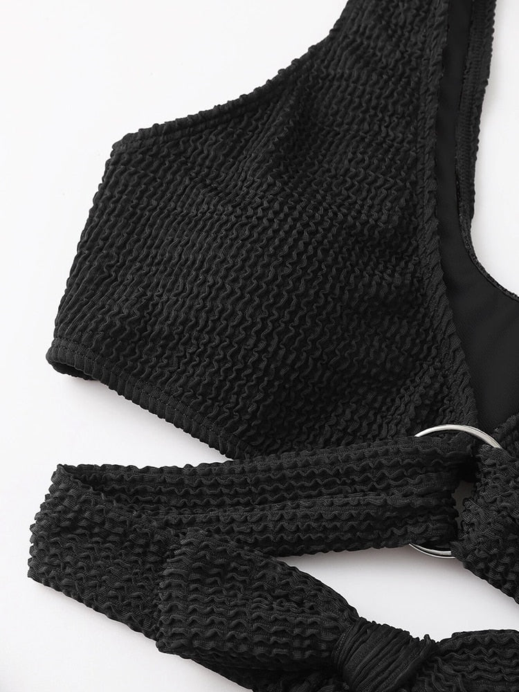 Metal Ring Textured Bikini Swimsuit Swimwear Push Up Bikini Set Bather Bathing Suit Beach Wear Bandage Bikini Set The Clothing Company Sydney