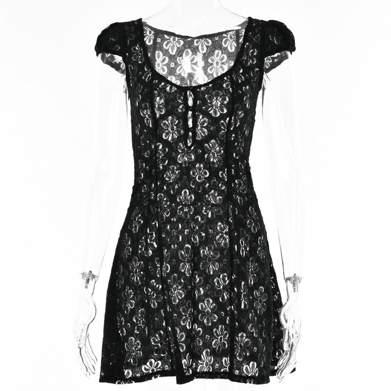 Square Neck Black White Mini Summer High Waist Short Sleeve Beachwear Bodycon Hollow Out Sundress Dress The Clothing Company Sydney