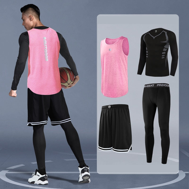 4 Piece/Set Men's Basketball Tracksuit Gym Fitness Compression Sports Suit Running Jogging Sport Wear Exercise Workout Tights Shorts The Clothing Company Sydney