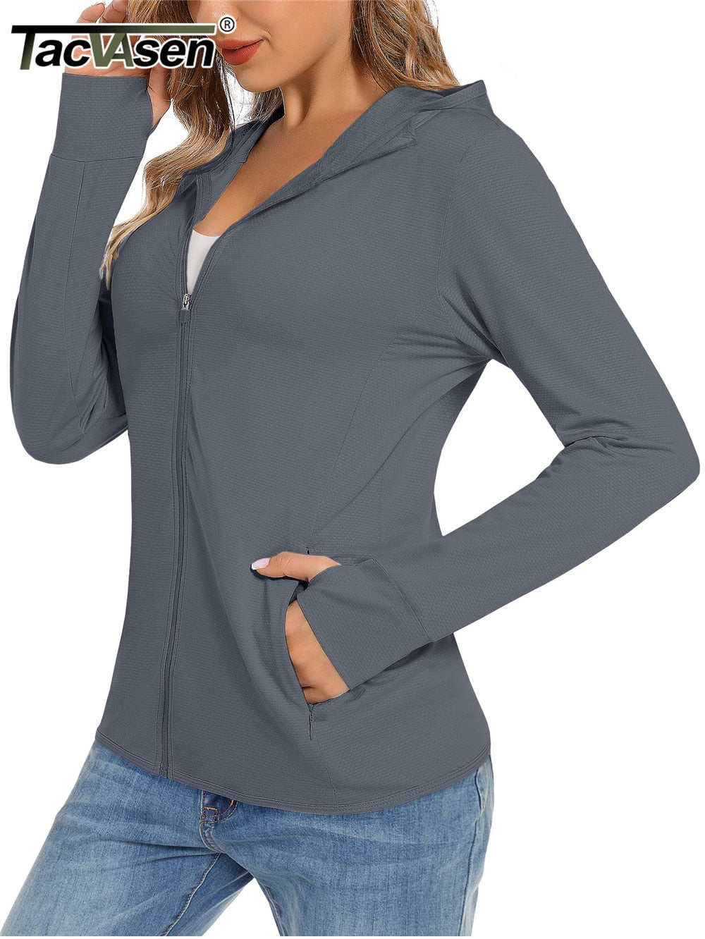 Summer Sun Protection Hoodies Women's Long Sleeve Casual Shirts UPF 50+ Sun Block Full Zip T-shirts With Zipper Pockets The Clothing Company Sydney