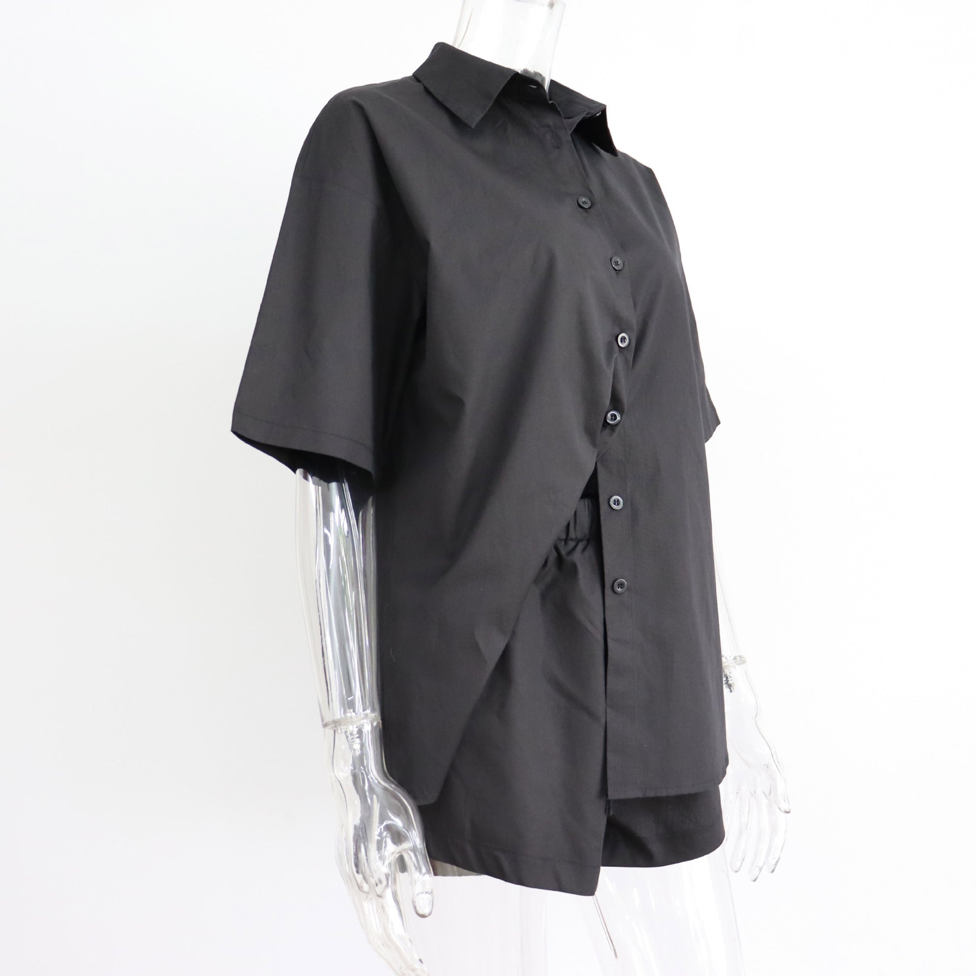 2 Piece Long Sleeve Shirt With Mini Shorts Cotton Stretch Waist Two Pieces Ladies Outfits Blouses Fashion Set The Clothing Company Sydney