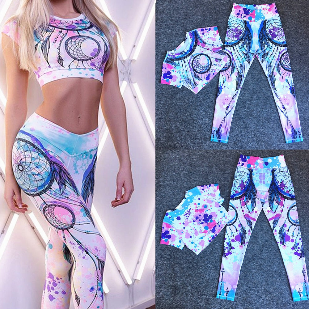 Cartoon Print Pink Two 2 Piece Long Sleeve Crop Top T Shirt Sport Pant Sportsuit Workout Active Outfit Fitness Gym Sport Sets The Clothing Company Sydney