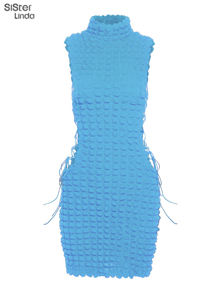 Stacked Plaid Bandage Hollow Y2K Dress Sleeveless Turtleneck String Bodycon Party Clubwear Outfits The Clothing Company Sydney