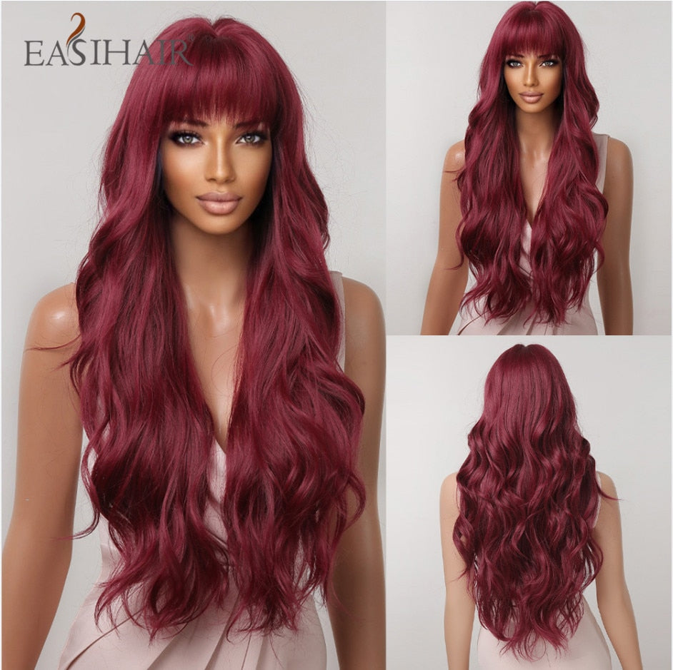 Ombre Gray Ash Wavy Wigs with Bang Light Blonde Platinum Synthetic Long Hair for Women Daily Party Heat Resistant Fiber Wigs The Clothing Company Sydney