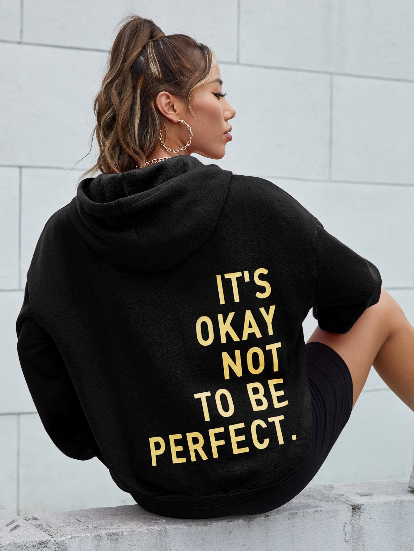It's Okay No To Be Perfect Print Cotton Mix Long Sleeve Hoodie Niche Soft Sweatshirts Essential Comfortable Tracksuit Sweatershirts The Clothing Company Sydney