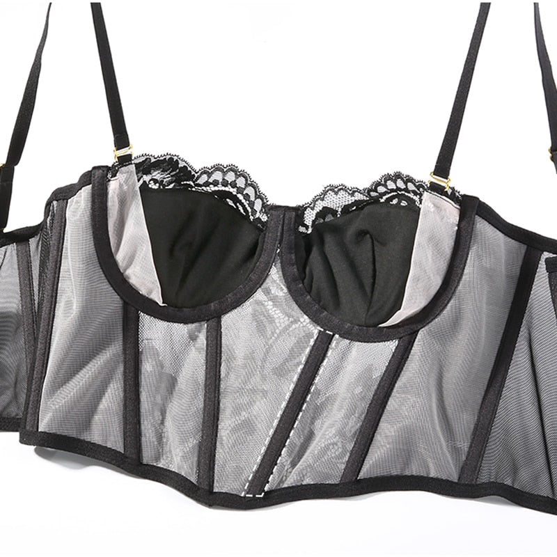 Lace Embroidery Bra Set Lingerie Steel Rubber Bone Push Up Bras French Brassiere Top and Panty Set Underwear The Clothing Company Sydney