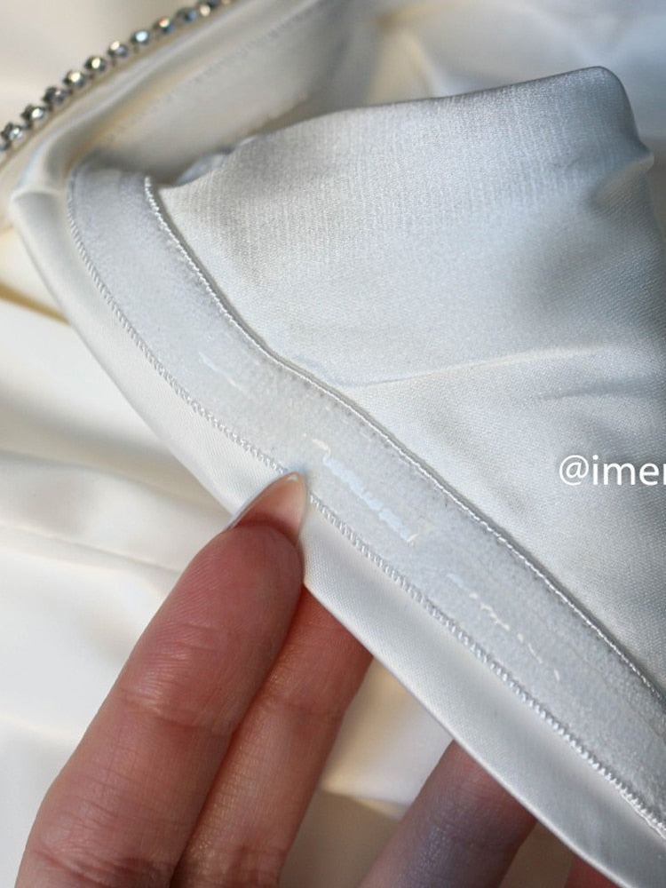 Satin Strapless White Bodycon Dress Mini Diamonds Bow Wedding Guest Night Party Dresses Summer Women's Dress The Clothing Company Sydney