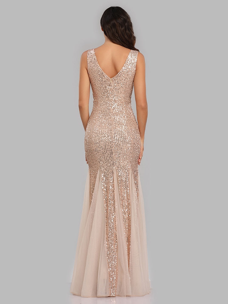 Plus Size V Neck Mermaid Burgundy Long Formal Prom Party Gown Sequins Sleeveless Evening Cocktail Dress The Clothing Company Sydney