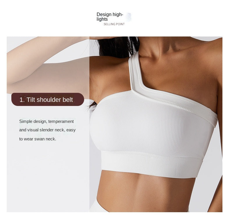 Seamless Thread Fabric Fitness Bra Single Shoulder Strap Gym Top Sports Underwear Outerwear Running Yoga Clothes The Clothing Company Sydney