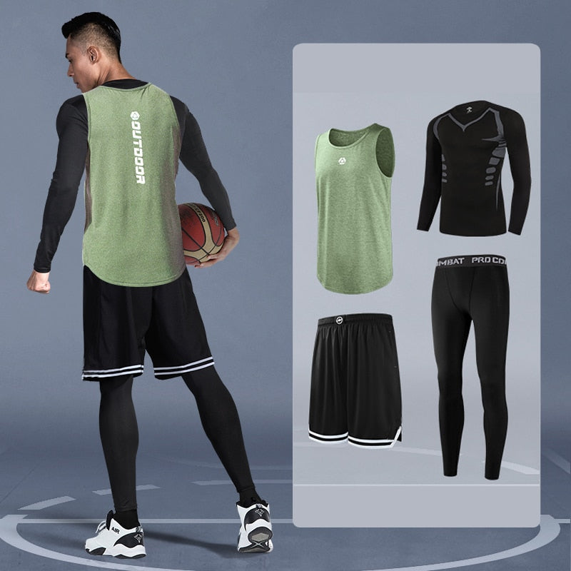 4 Piece/Set Men's Basketball Tracksuit Gym Fitness Compression Sports Suit Running Jogging Sport Wear Exercise Workout Tights Shorts The Clothing Company Sydney
