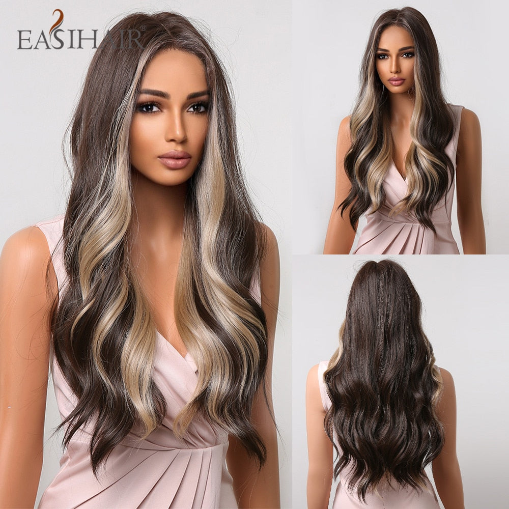 Ombre Brown Gray Ash Synthetic Long Wavy Wigs Middle Part Mixed Blonde Wig Women Daily Cosplay Heat Resistant Wigs The Clothing Company Sydney