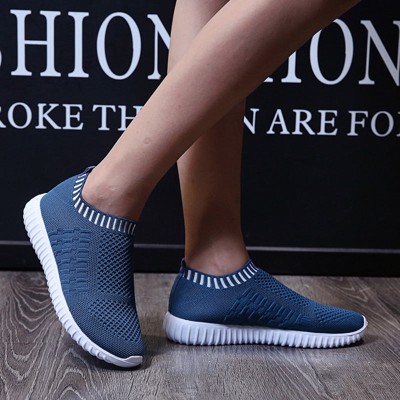 Breathable Mesh Sneakers Summer Slip on Soft Bottom Running Shoes Woman Plus Size Elastic Knit Casual Flats The Clothing Company Sydney