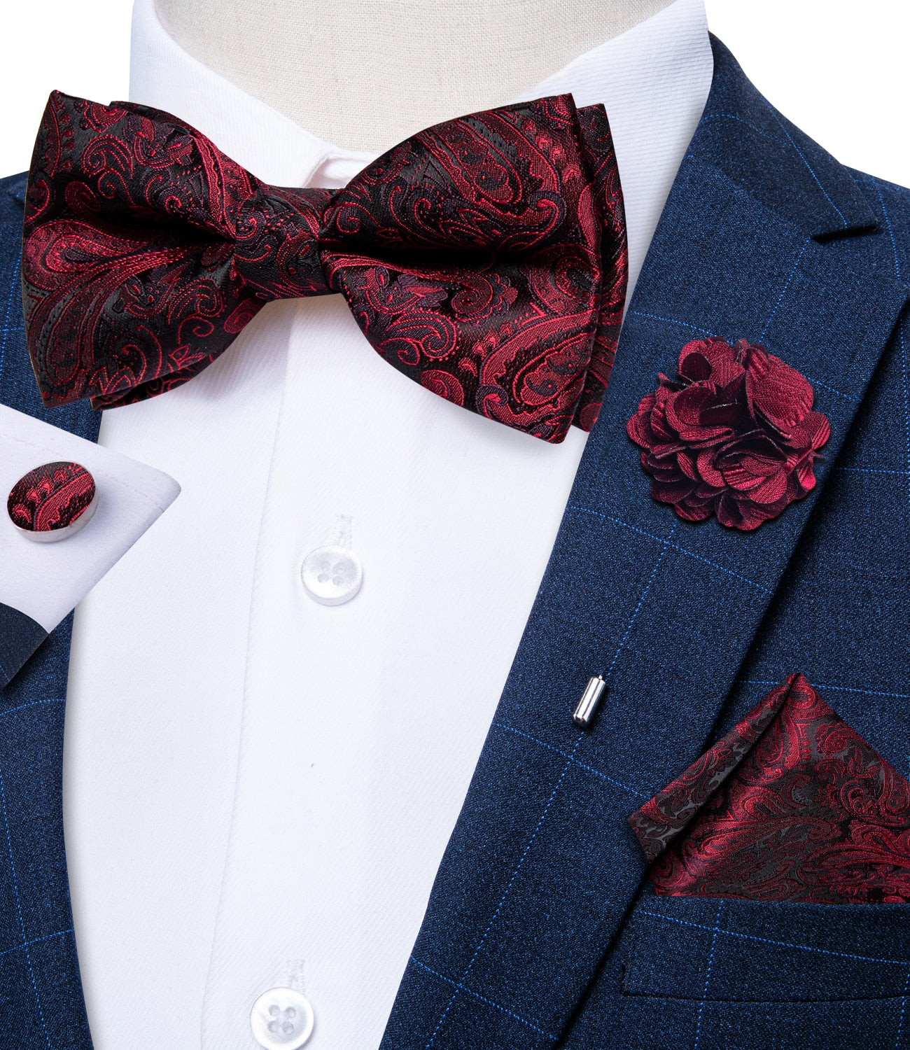 Wedding Bow Tie for Men Classic Red Pre-tied Bowtie Cufflinks Corsage Set for Party Silk Butterfly Knot Gift Set The Clothing Company Sydney