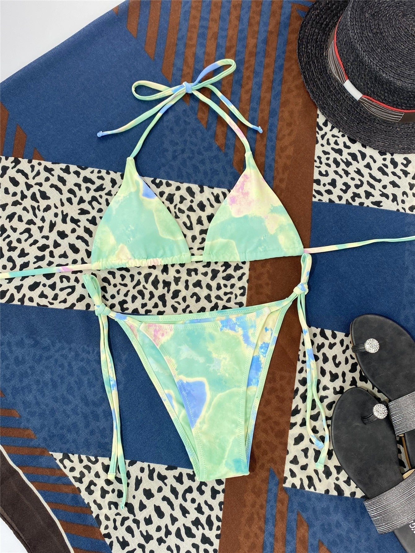 2 Piece Tie Dye Micro Triangle Halter Tie Side Bikini Swimsuit Swimwear Bikini Set Summer Beach Bathing Suit The Clothing Company Sydney