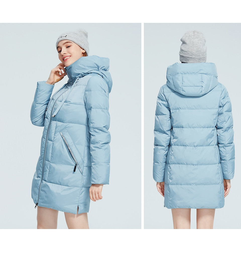 Winter Jacket Women's Stand Collar Hooded Cold Protection Windproof Lady Coat Big Pocket Mid-Length Parka The Clothing Company Sydney