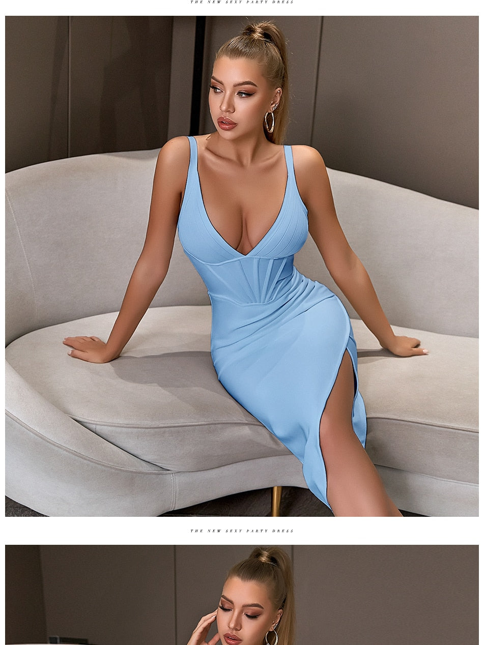Spaghetti Strap Bodycon Bandage Dress Summer V Neck Club Elegant Outwear Celebrity Runway Party Dress The Clothing Company Sydney