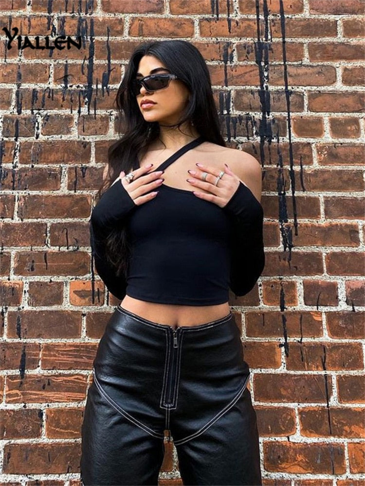 Autumn Fashion Casual Slim Solid Removable Sleeves Halter T Shirt For Women's New Streetwear Wild Basic Top The Clothing Company Sydney