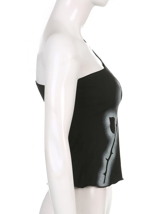 Asymmetrical Dark Academia Rose Printed Summer One Shoulder Grunge Gothic Clothes Tank Cropped Vintage Top The Clothing Company Sydney