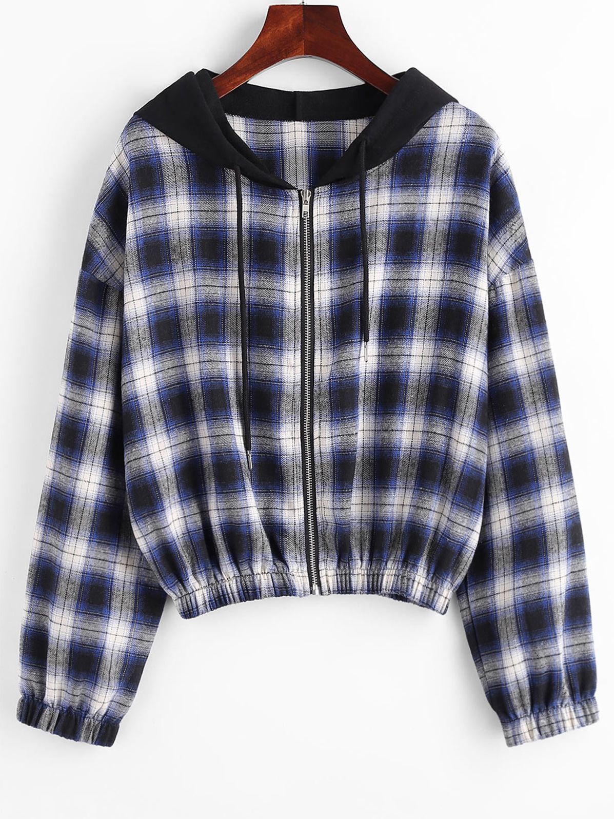 Plaid Flannel Flap Pocket Zip Hooded Jacket Women's Drop Shoulder Coat Zip Up Short Jacket Winter Outwear The Clothing Company Sydney