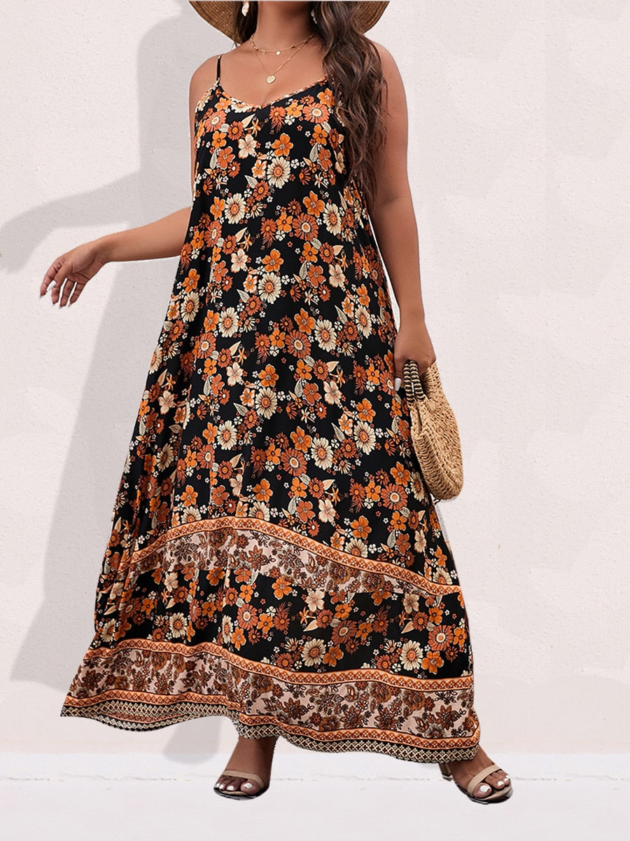 Ditsy Floral Maxi Cami Dress Backless Plus Size Women's Summer Elegant Large Hem Beach Dresses The Clothing Company Sydney